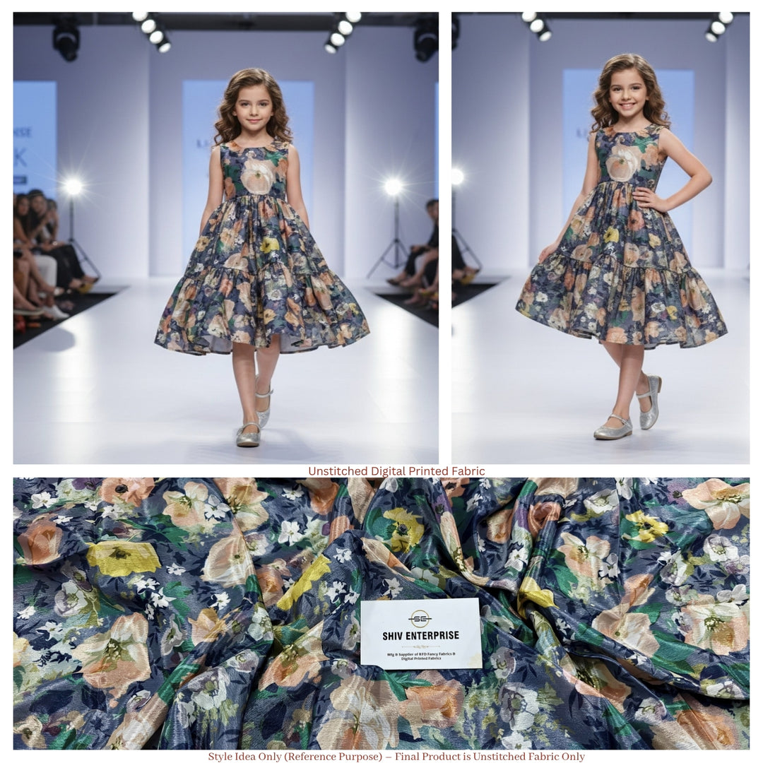 Premium Chinon Digital Printed Floral Fabric | Unstitched Designer Fabric - DC-003