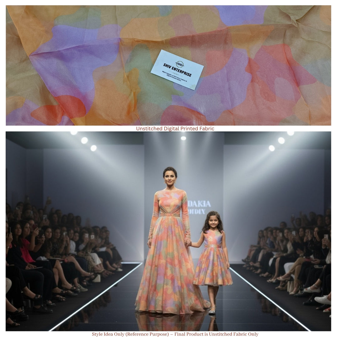 Chinon Digital Printed Pastel Multicolor Fabric – Unstitched Fabric for Gowns, Dresses & Kidswear - DC-004