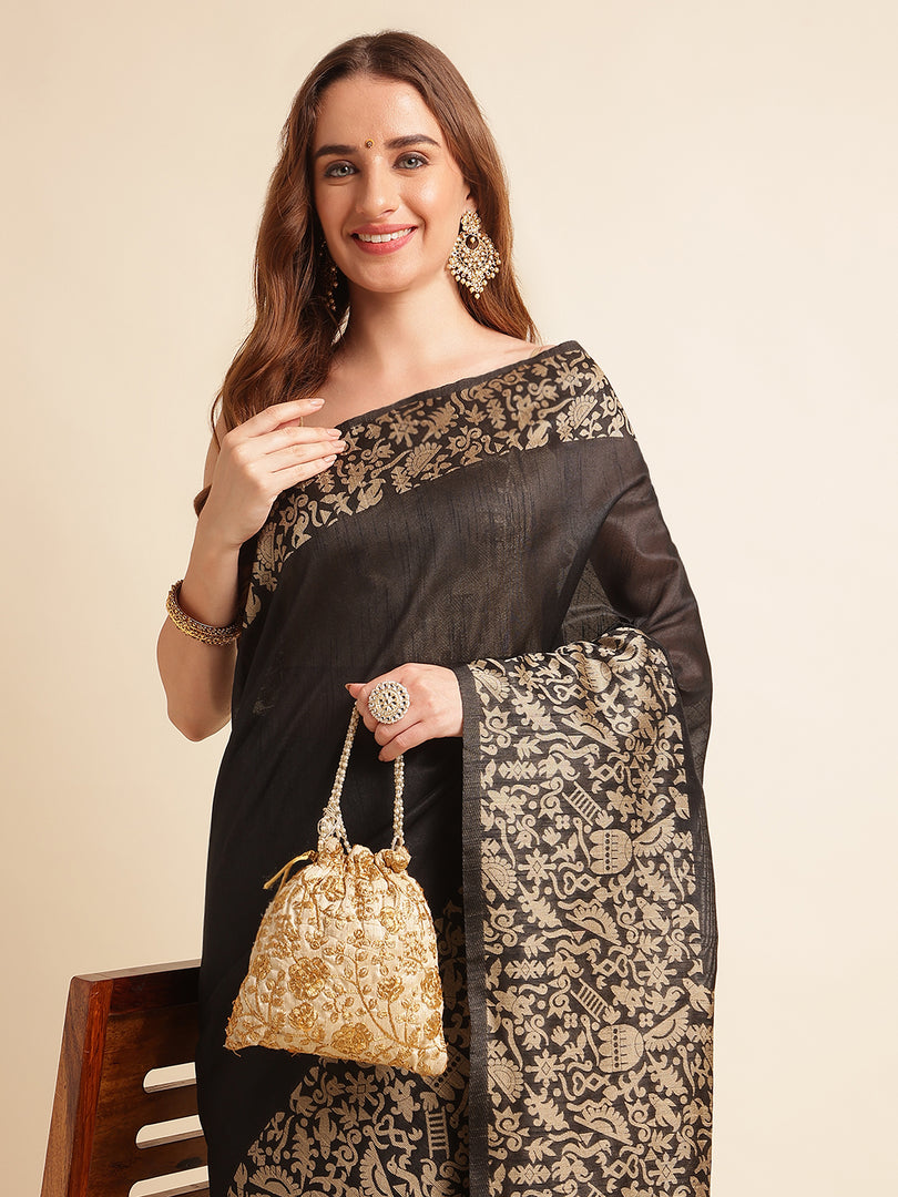 Black Color Kanchipuram Paithani Saree With Trending Zari Weaving Work (SNL-Black-sd_at)