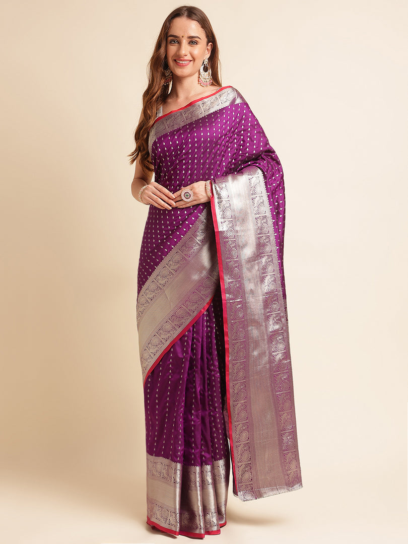 Wine Color Banarasi Silk Saree (Raffeal-Wine-sd_at)