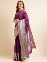 Load image into Gallery viewer, Wine Color Banarasi Silk Saree (Raffeal-Wine-sd_at)
