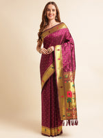 Load image into Gallery viewer, Wine Color&nbsp; Banarasi Paithani Saree With Trending Zari Weaving Work (BMW-Wine-sd_at)
