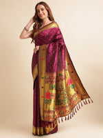 Load image into Gallery viewer, Wine Color&nbsp; Banarasi Paithani Saree With Trending Zari Weaving Work (BMW-Wine-sd_at)
