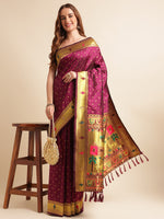 Load image into Gallery viewer, Wine Color&nbsp; Banarasi Paithani Saree With Trending Zari Weaving Work (BMW-Wine-sd_at)
