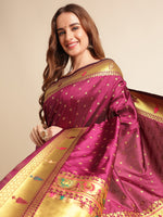 Load image into Gallery viewer, Wine Color&nbsp; Banarasi Paithani Saree With Trending Zari Weaving Work (BMW-Wine-sd_at)
