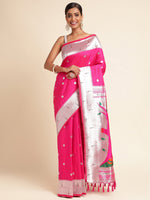 Load image into Gallery viewer, Pink Color Banarasi Paithani Saree With Trending Zari Weaving Work (Radha Krishna-Pink-sd_at)
