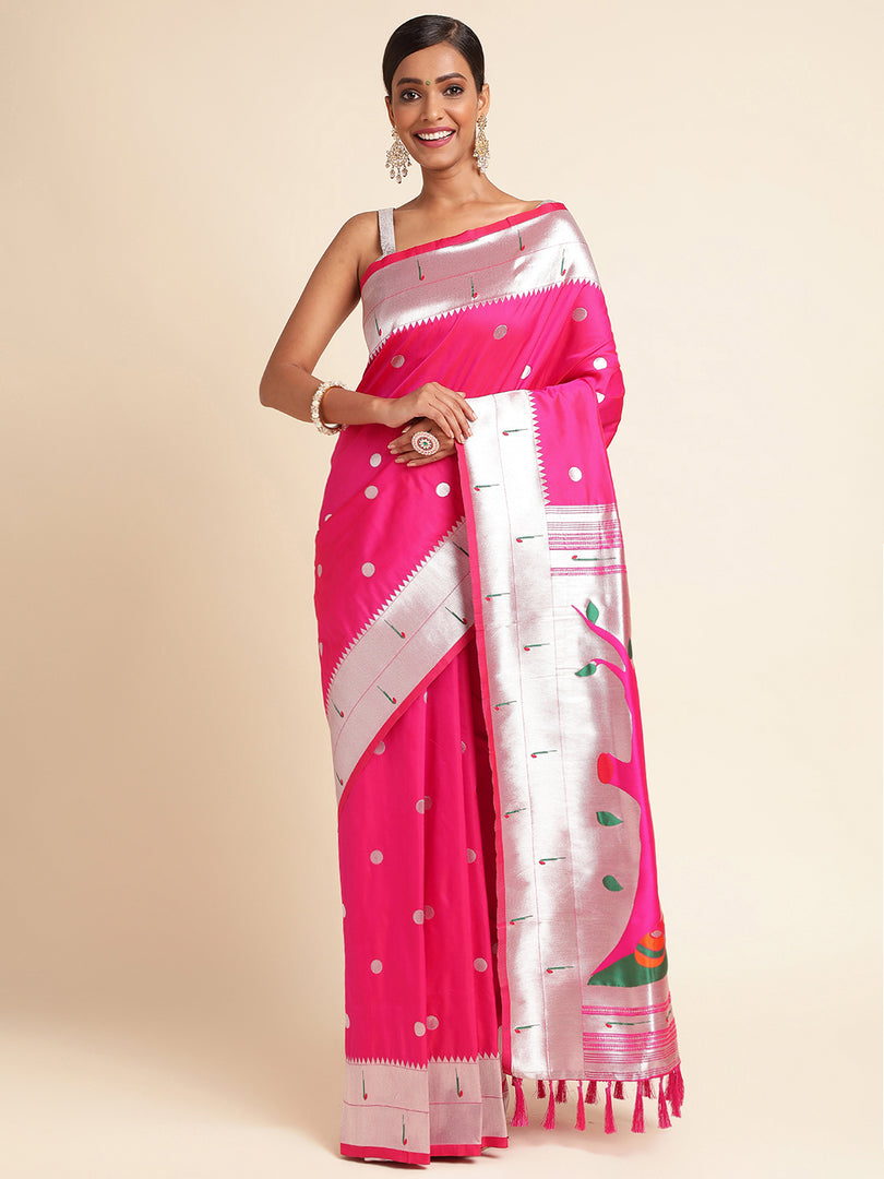 Pink Color Banarasi Paithani Saree With Trending Zari Weaving Work (Radha Krishna-Pink-sd_at)