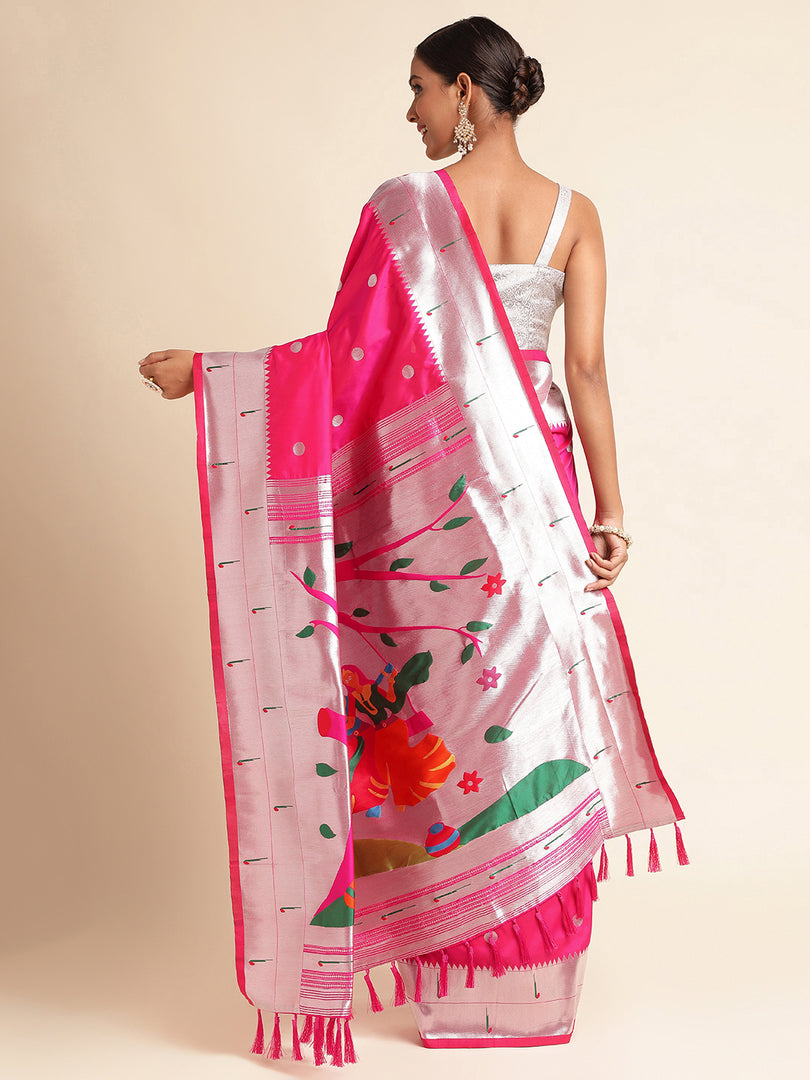 Pink Color Banarasi Paithani Saree With Trending Zari Weaving Work (Radha Krishna-Pink-sd_at)