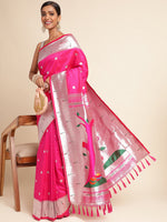 Load image into Gallery viewer, Pink Color Banarasi Paithani Saree With Trending Zari Weaving Work (Radha Krishna-Pink-sd_at)
