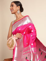 Load image into Gallery viewer, Pink Color Banarasi Paithani Saree With Trending Zari Weaving Work (Radha Krishna-Pink-sd_at)
