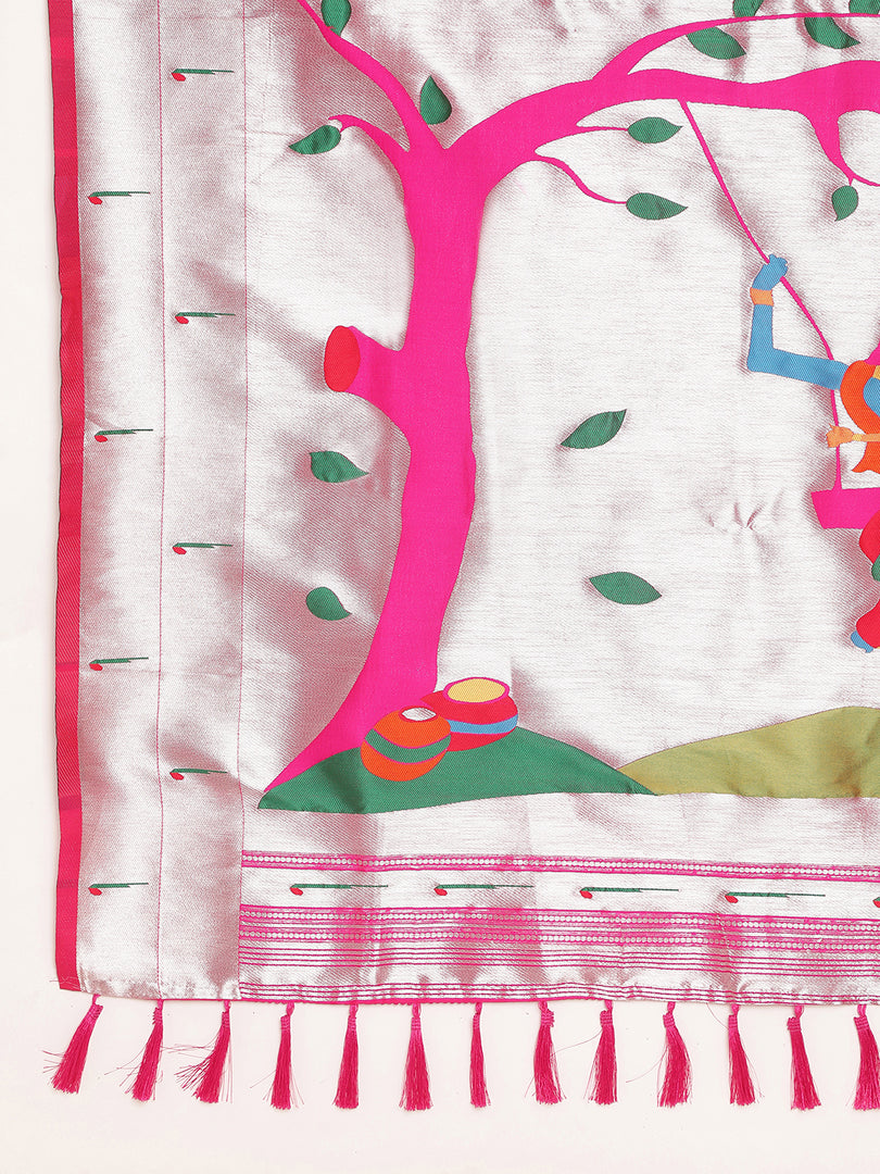 Pink Color Banarasi Paithani Saree With Trending Zari Weaving Work (Radha Krishna-Pink-sd_at)