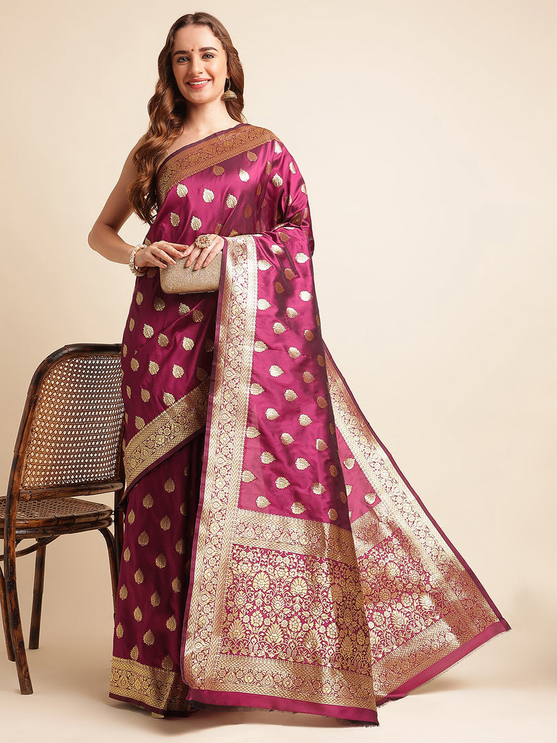 Wine Color Banarasi Soft Silk Handloom Weaving Silk Saree (Tulsi- 1-Wine-sd_at)