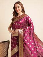 Load image into Gallery viewer, Wine Color Banarasi Soft Silk Handloom Weaving Silk Saree (Tulsi- 1-Wine-sd_at)
