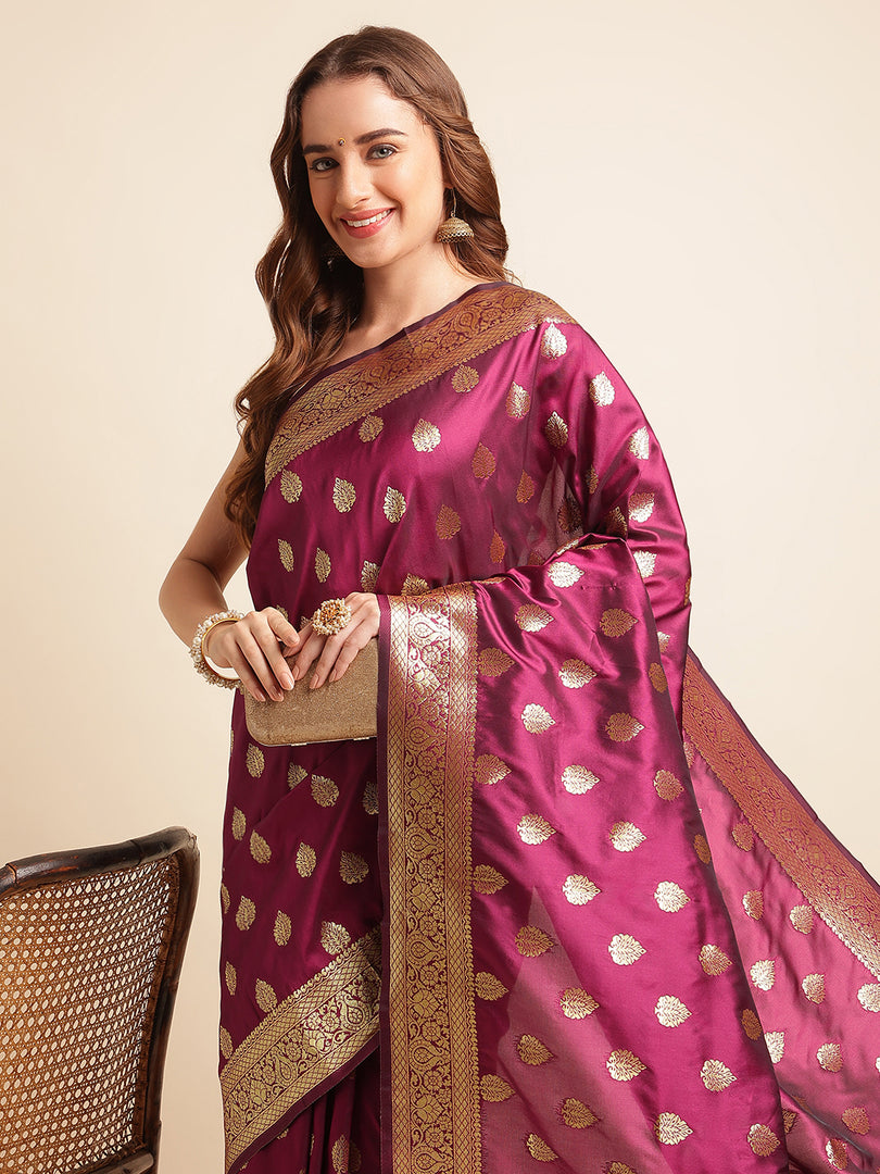 Wine Color Banarasi Soft Silk Handloom Weaving Silk Saree (Tulsi- 1-Wine-sd_at)