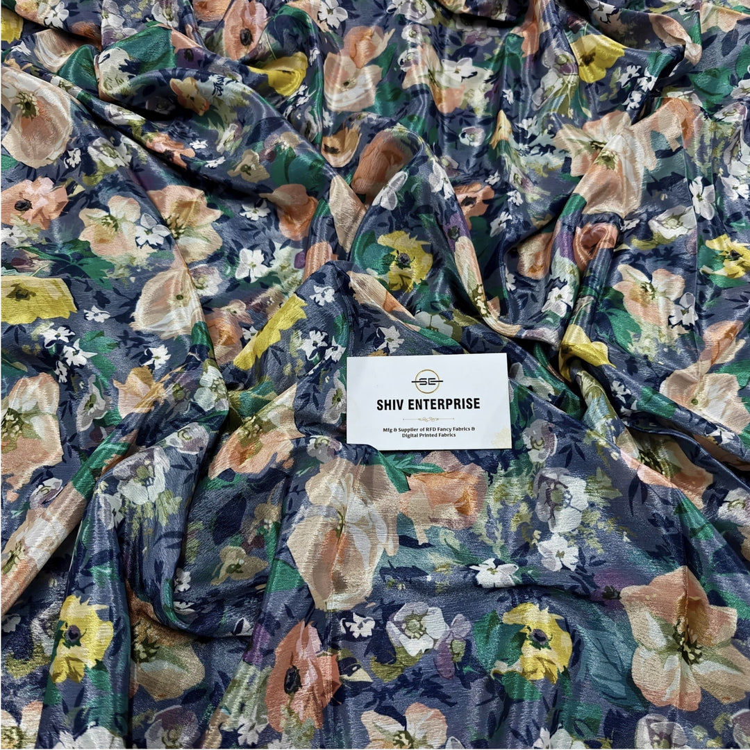 Premium Chinon Digital Printed Floral Fabric | Unstitched Designer Fabric - DC-003