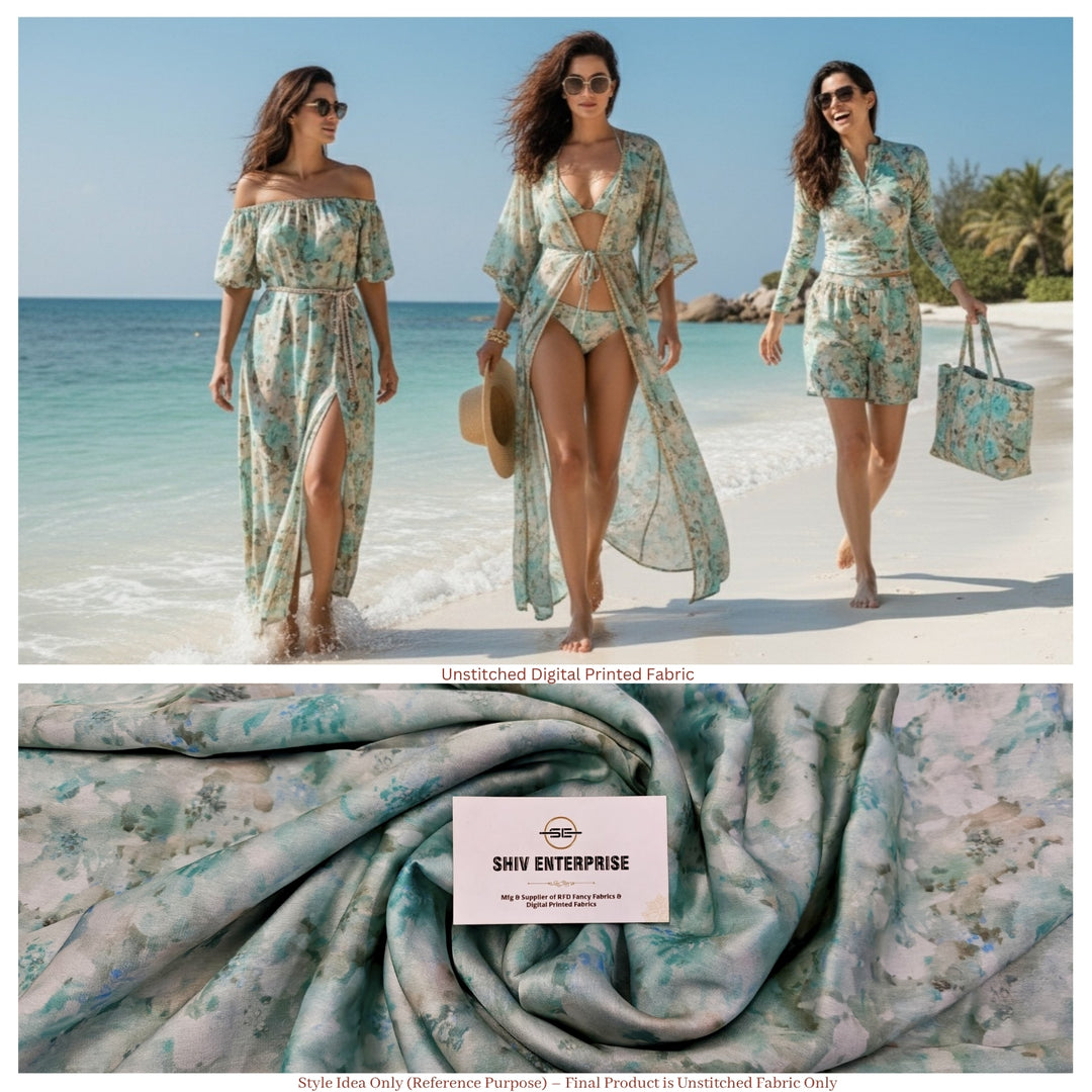 Premium Satin Georgette Digital Printed Fabric – Unstitched Fabric for All Outfits - DC-002