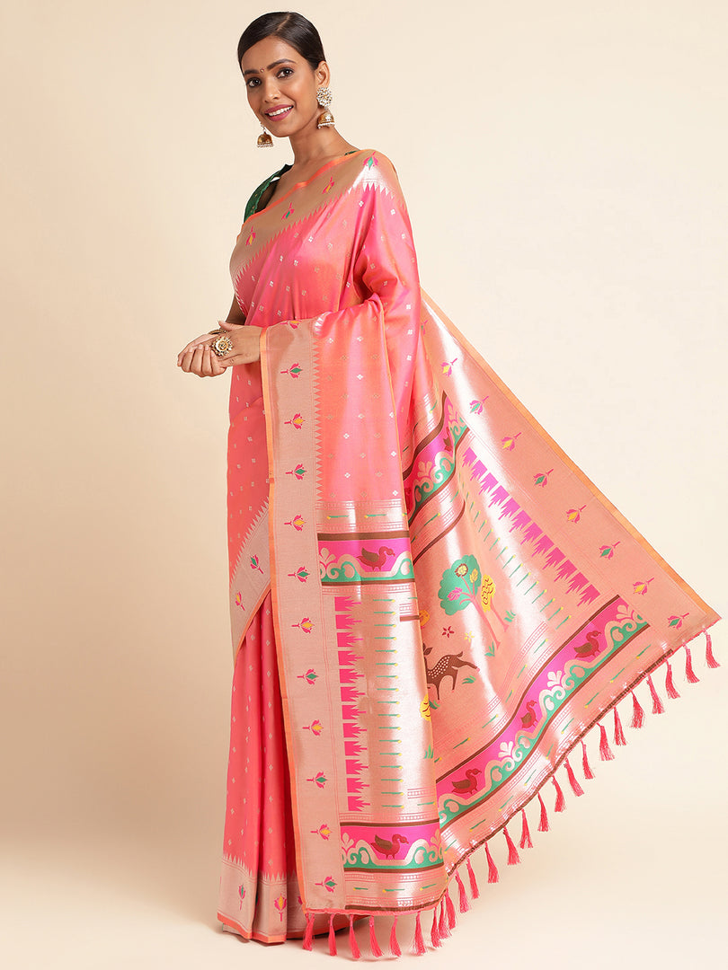 Pink Color Banarasi Soft Silk Handloom Weaving Silk Saree (Mayura-Pink-sd_at)