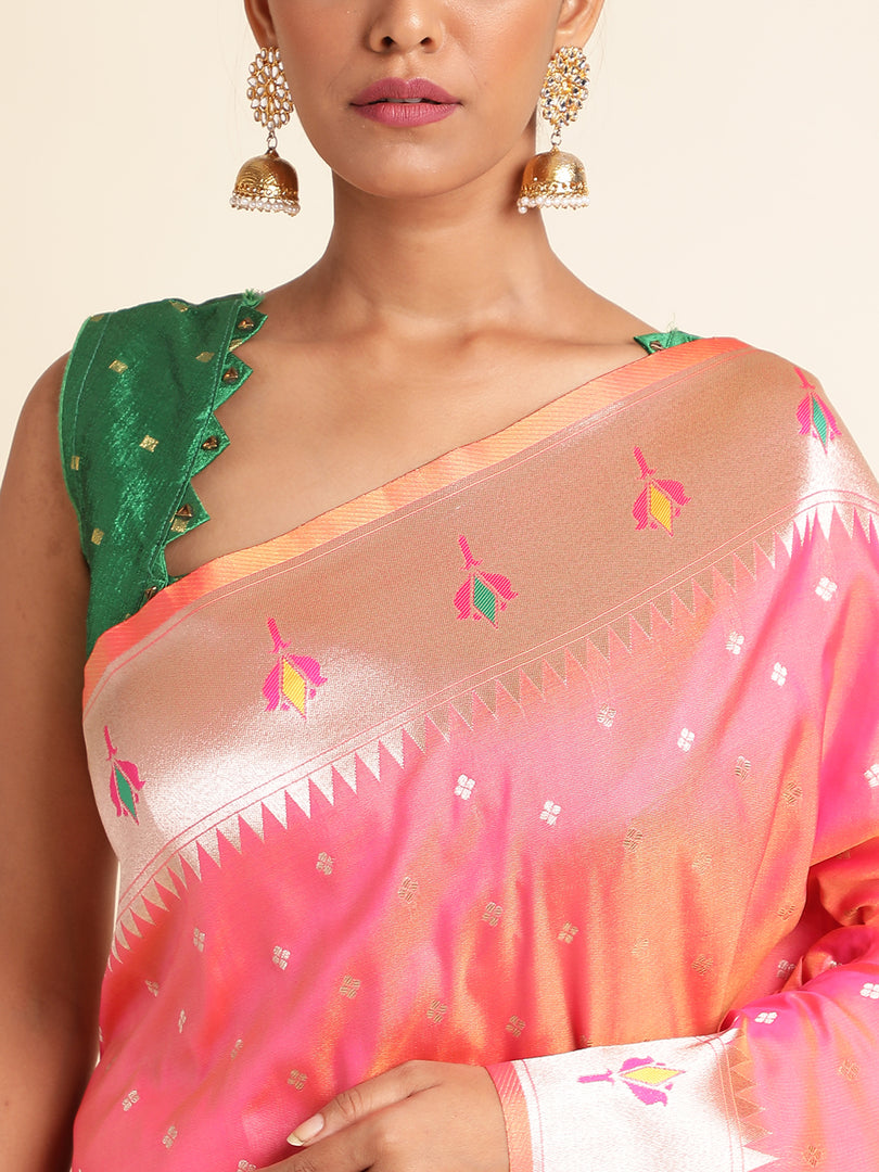 Pink Color Banarasi Soft Silk Handloom Weaving Silk Saree (Mayura-Pink-sd_at)