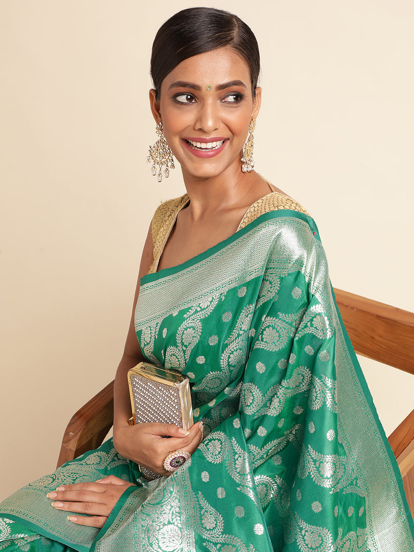 Green Color Banarasi Silk Saree(Laher-Green-sd_at)