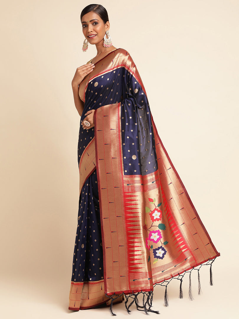 Blue Color Soft Silk Banarasi Lichi Saree (Umbrella_Paithani-Blue-sd_at)