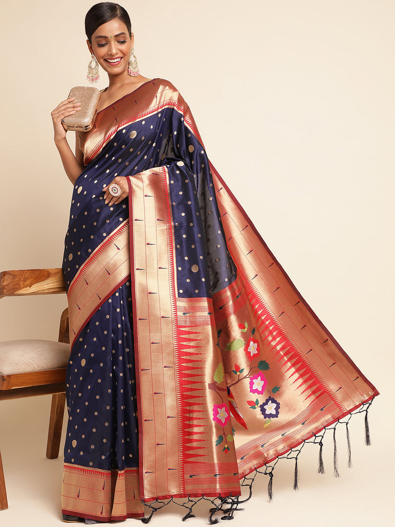 Blue Color Soft Silk Banarasi Lichi Saree (Umbrella_Paithani-Blue-sd_at)