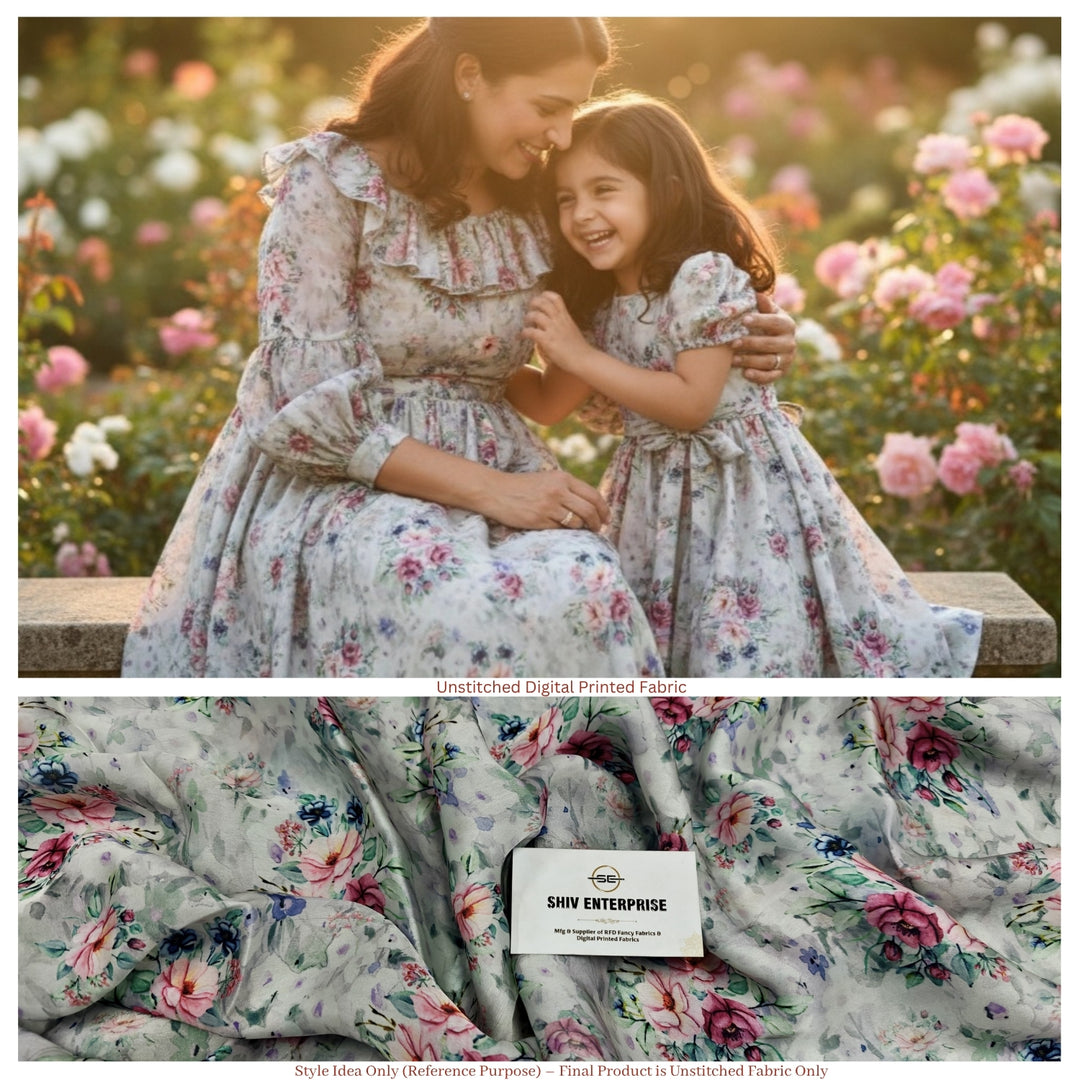 Sartin Georgette Digital Printed Floral Fabric | Premium Unstitched Material DC-006