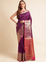 Load image into Gallery viewer, Wine Color Banarasi Silk Saree With Zari Weaving Work (Bullet-Wine-sd_at)
