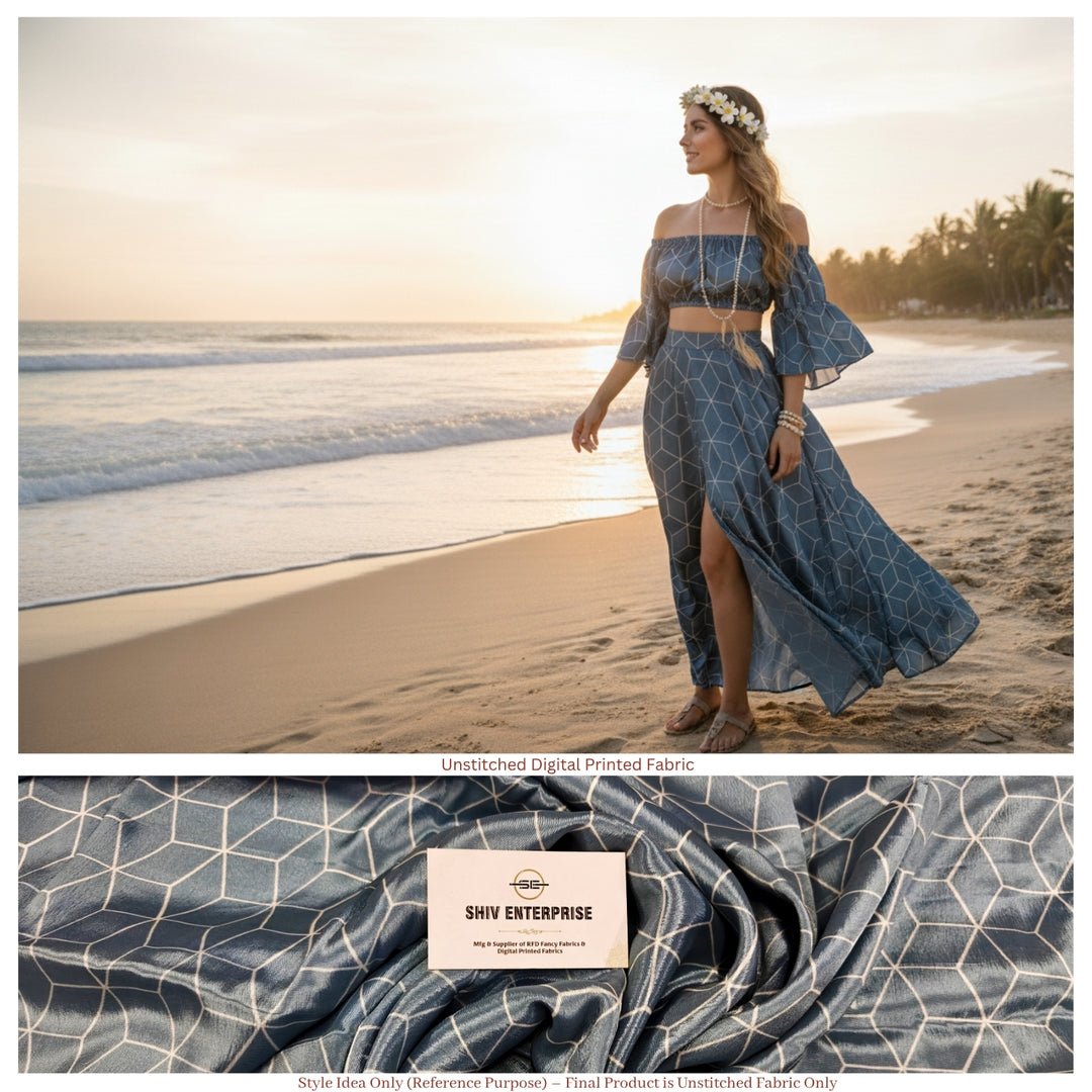 Chinon Digital Printed Geometry Design Fabric | Premium Unstitched Material - DC-005