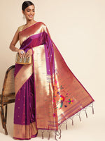 Load image into Gallery viewer, Wine Color Banarasi Lichi Silk Saree (Gomti-Wine-sd_at)
