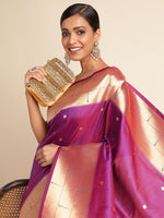 Load image into Gallery viewer, Wine Color Banarasi Lichi Silk Saree (Gomti-Wine-sd_at)
