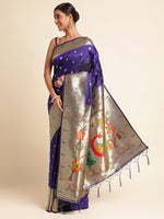 Load image into Gallery viewer, Blue Color Banarasi Lichi Soft Silk Weaving With Gold Jari Butti ( Raadhya-Blue-sd_at)
