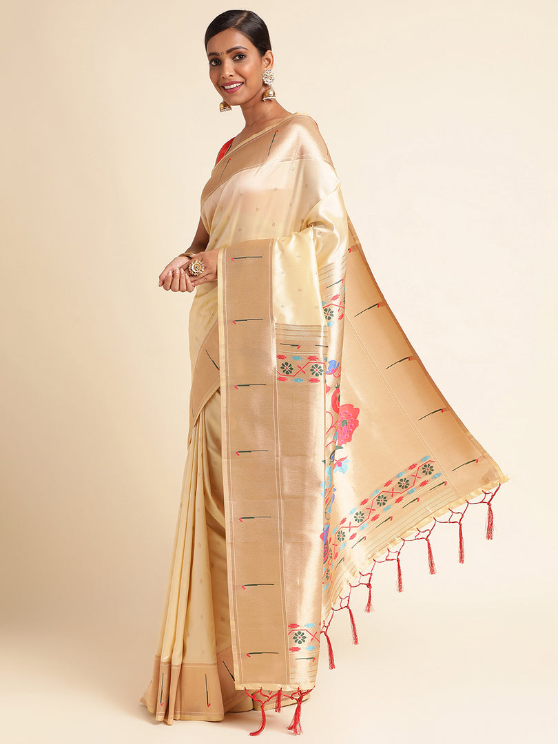 Off White Color Banarasi Lichi Soft Silk Weaving With Gold Jari Butti (Avishkar-Off White-sd_at)