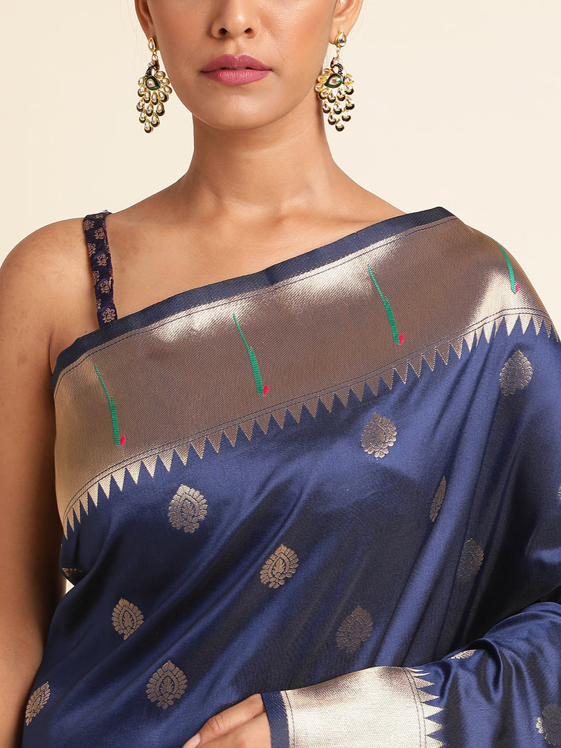 Blue Color Banarasi Lichi Soft Silk Weaving With Gold Jari Butti (Arpita-Blue-sd_at)