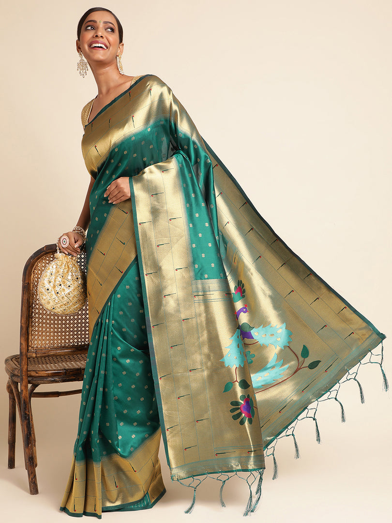 Green Color Banarasi Lichi Silk Saree (Tanvi-Green-sd_at)