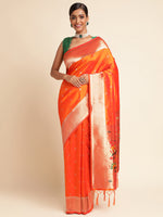 Load image into Gallery viewer, Orange Color Paithani Silk Saree Full Weaving Saree&nbsp; (Laabh-Orange-sd_at)
