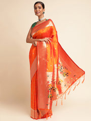 Orange Color Paithani Silk Saree Full Weaving Saree  (Laabh-Orange-sd_at)