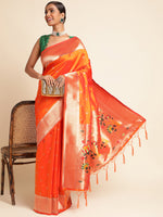 Load image into Gallery viewer, Orange Color Paithani Silk Saree Full Weaving Saree&nbsp; (Laabh-Orange-sd_at)
