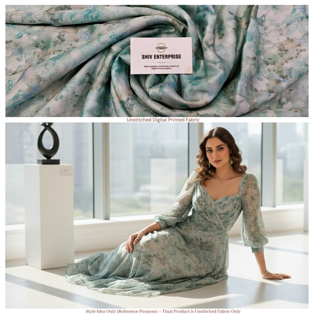 Premium Satin Georgette Digital Printed Fabric – Unstitched Fabric for All Outfits - DC-002