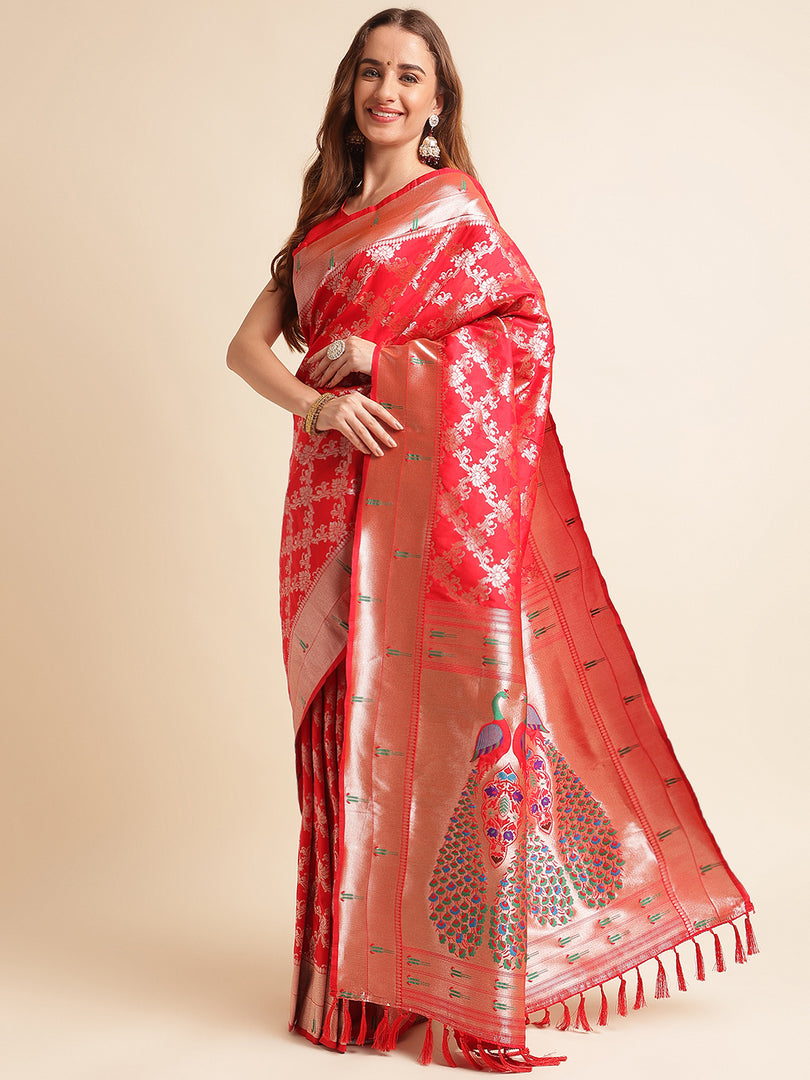 Red Color Paithanii Silk Saree With Zari Weaving Work (Loveline-Red-sd_at)