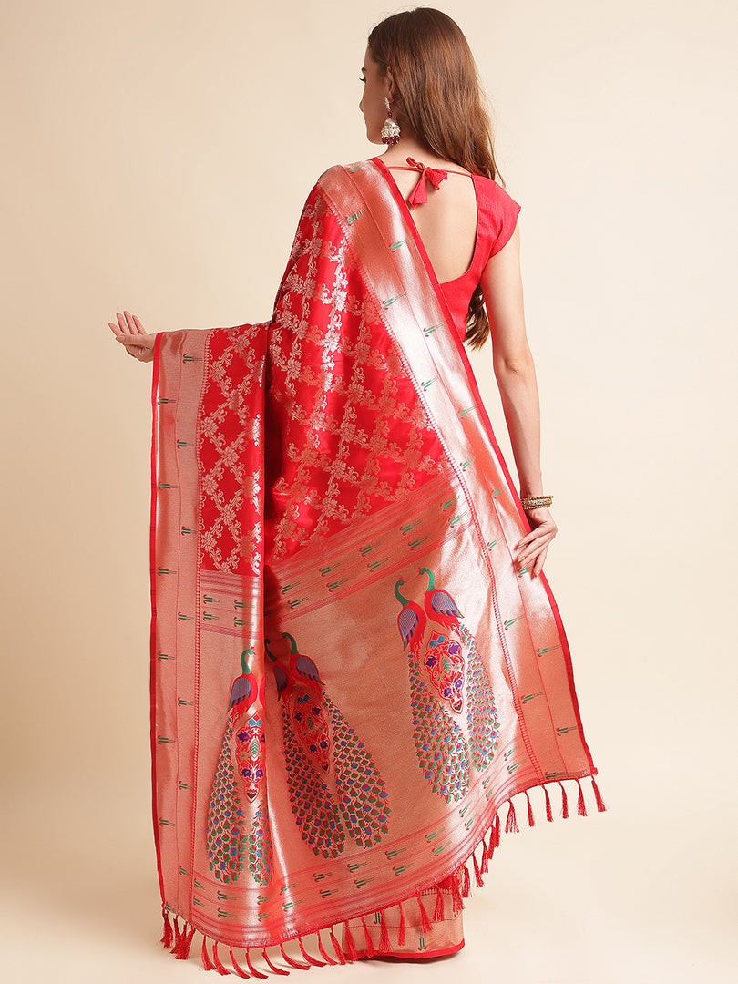 Red Color Paithanii Silk Saree With Zari Weaving Work (Loveline-Red-sd_at)