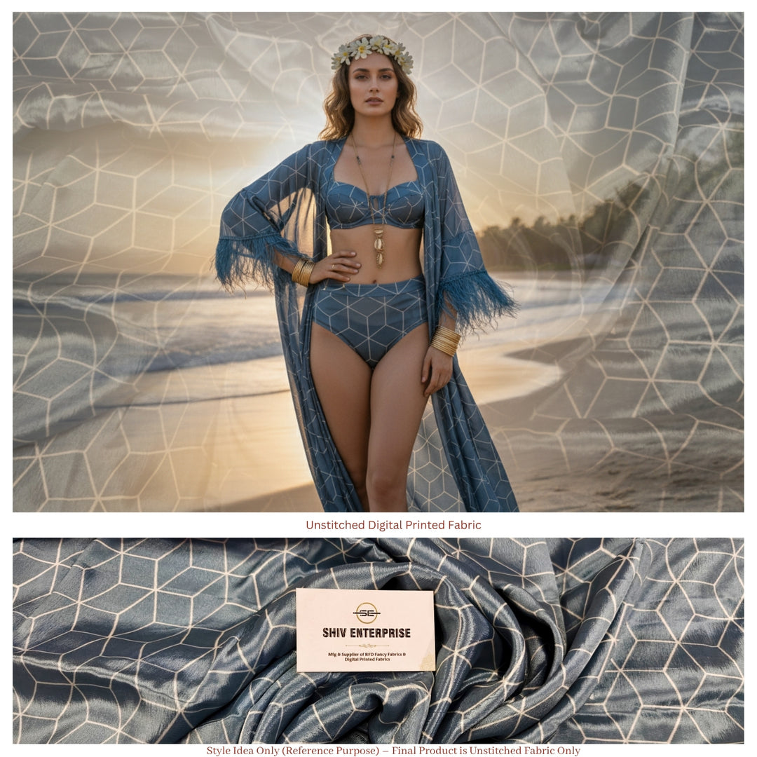 Chinon Digital Printed Geometry Design Fabric | Premium Unstitched Material - DC-005