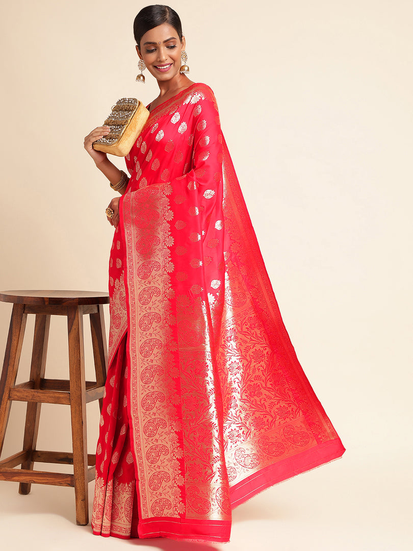 Gajri Color Banarasi Lichi Silk Saree (Mannat-Gajri-sd_at)