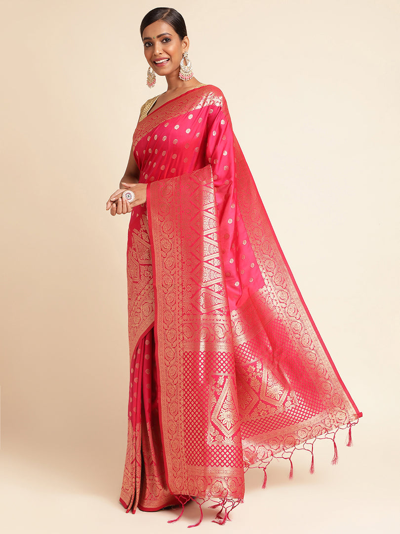 Gajri Color Banarasi Lichi Silk Saree (Vedika-Gajri-sd_at)