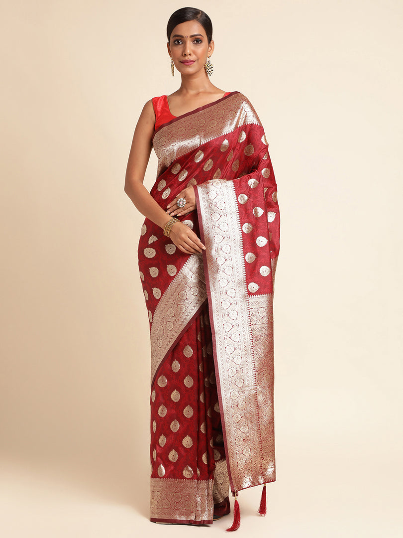 Maroon Color Banarasi Lichi Silk Saree (Bahurani-Maroon-sd_at)