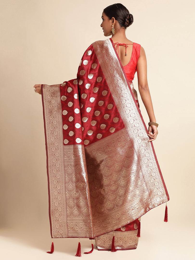 Maroon Color Banarasi Lichi Silk Saree (Bahurani-Maroon-sd_at)