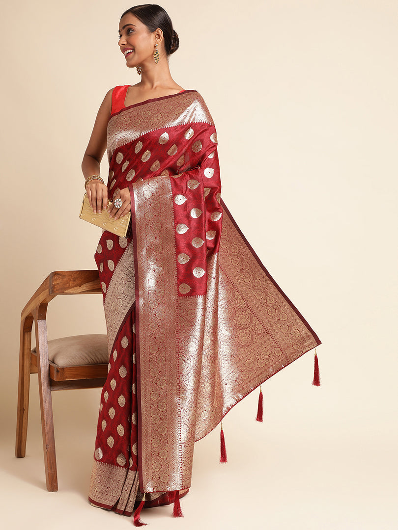 Maroon Color Banarasi Lichi Silk Saree (Bahurani-Maroon-sd_at)