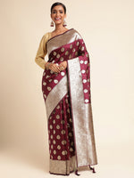 Load image into Gallery viewer, Wine Color Banarasi Lichi Silk Saree (Bahurani-Wine-sd_at)
