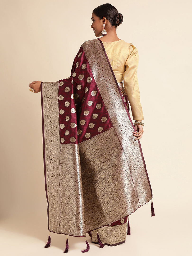 Wine Color Banarasi Lichi Silk Saree (Bahurani-Wine-sd_at)