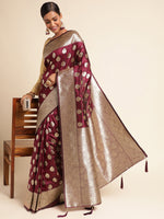 Load image into Gallery viewer, Wine Color Banarasi Lichi Silk Saree (Bahurani-Wine-sd_at)
