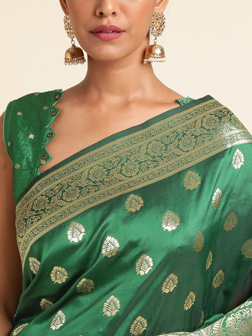 Green Color Banarasi Lichi Soft Silk Weaving With Gold Jari Butti (Anarkali-Green-sd_at)